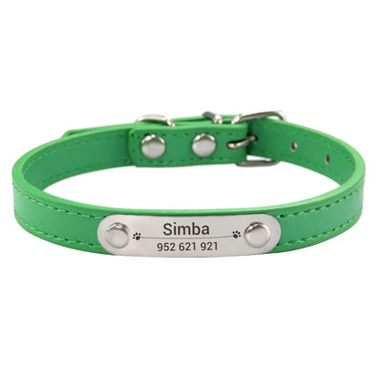 Personalized Dog Collar Name Carved ID Anti-Lost Solid PU Leather Collar for Small Medium Large Dogs Puppy Cat Pet Supplies Pink