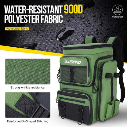 Fishing Backpack With Rod Holder 42L Large Water-Resistant Fishing Tackle Bag With 4 Tackle Boxes Store Fishing Gear for Fishing
