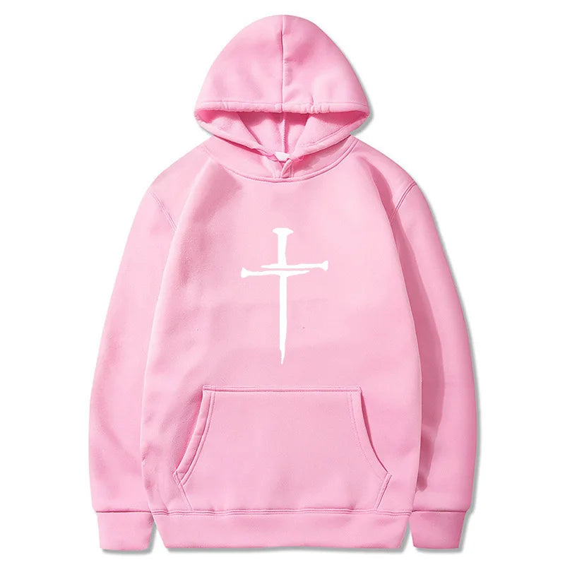 Men's Cross Graphic Hoodie - Black Casual Pullover Sweatshirt With Religious Symbol Print, Fashion Streetwear for Autumn/Winter