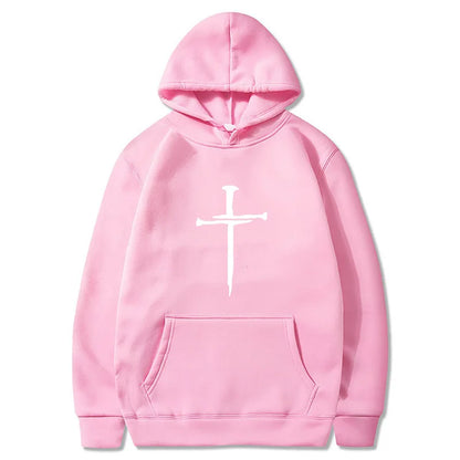 Men's Cross Graphic Hoodie - Black Casual Pullover Sweatshirt With Religious Symbol Print, Fashion Streetwear for Autumn/Winter