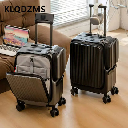 KLQDZMS Carry-On Suitcase Front Opening Laptop Boarding Case 20 Inch Charging Trolley Case Password Box Cabin Luggage