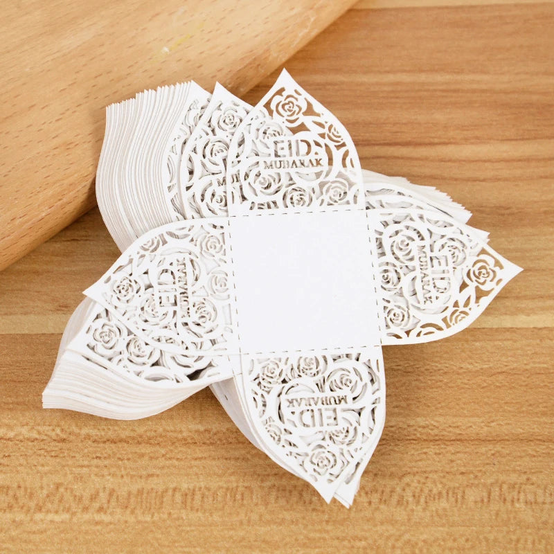 10-50Pcs Eid Mubarak Chocolate Wrappers Mini Baking Cups Cake Liner Ramadan Candy Gift Packaging Box Eid Party Decor Supplies