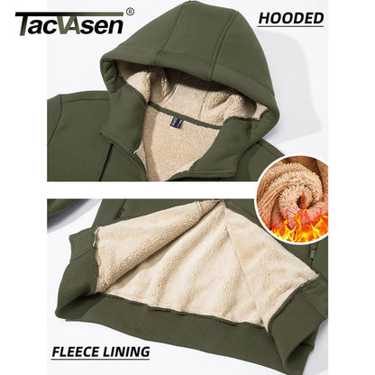 TACVASEN Fleece Lining Winter Hoodie Mens Sherpa Jackets Windproof Full Zip Warm Coats Climbing Hooded Casual Outwear Sportswear