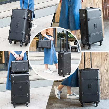 New Retro Rolling Luggage Spinner Brand Vintage Leather Suitcase on Wheel Women Trolley Travel Bag Men Trunk Carry-Ons Luggage