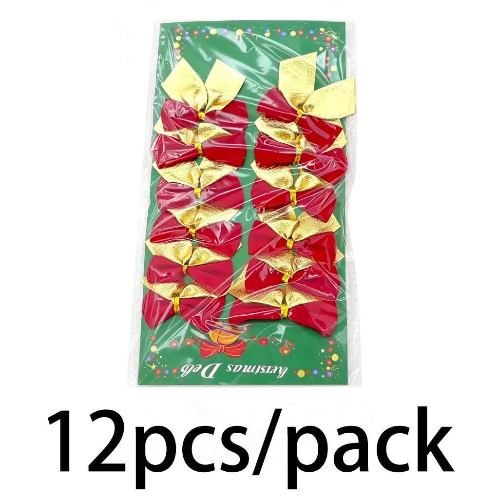 Christmas Tree Bow Decorations, New Year, Holiday Party Decoration, 6cm, 12Pcs