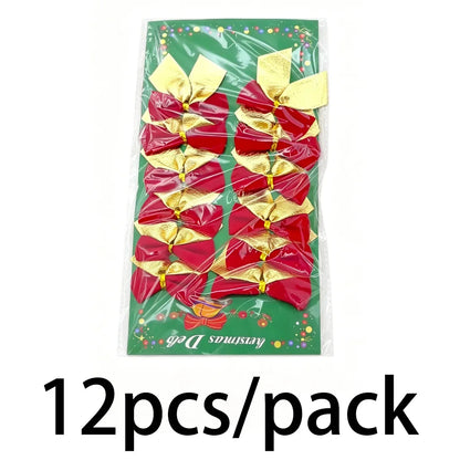 Christmas Tree Bow Decorations, New Year, Holiday Party Decoration, 6cm, 12Pcs