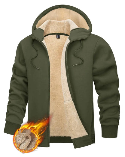 TACVASEN Fleece Lining Winter Hoodie Mens Sherpa Jackets Windproof Full Zip Warm Coats Climbing Hooded Casual Outwear Sportswear