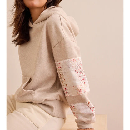 Combhasaki Cute Hoodie for Teen Girls Floral Embroidered Patchwork Y2k Oversized Pullover Preppy Streetwear Aesthetic Sweatshirt