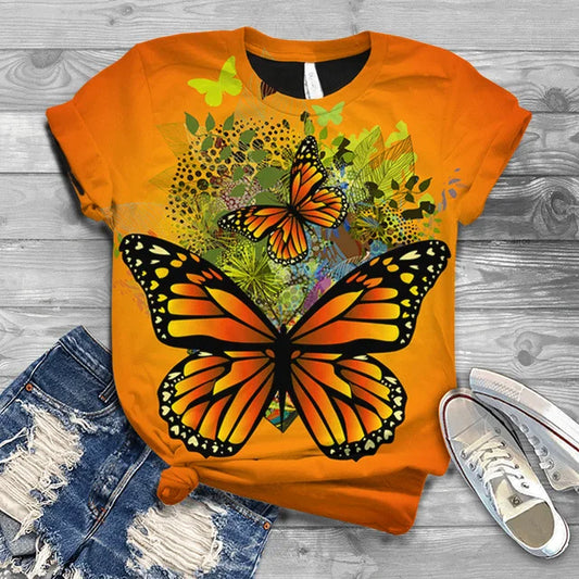 Butterfly 3D Printed T Shirt Women's T-Shirts for Ladies Girls Casual Streetwear Harajuku Tops Female Clothing Y2k Tee Camisetas