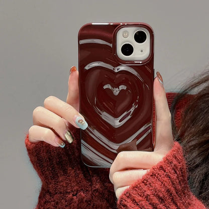 Luxury Electroplate Silver 3D Heart Water Ripple Phone Case for iPhone 14 13 12 11 15 Pro Max Cases Soft Silicone Shockproof