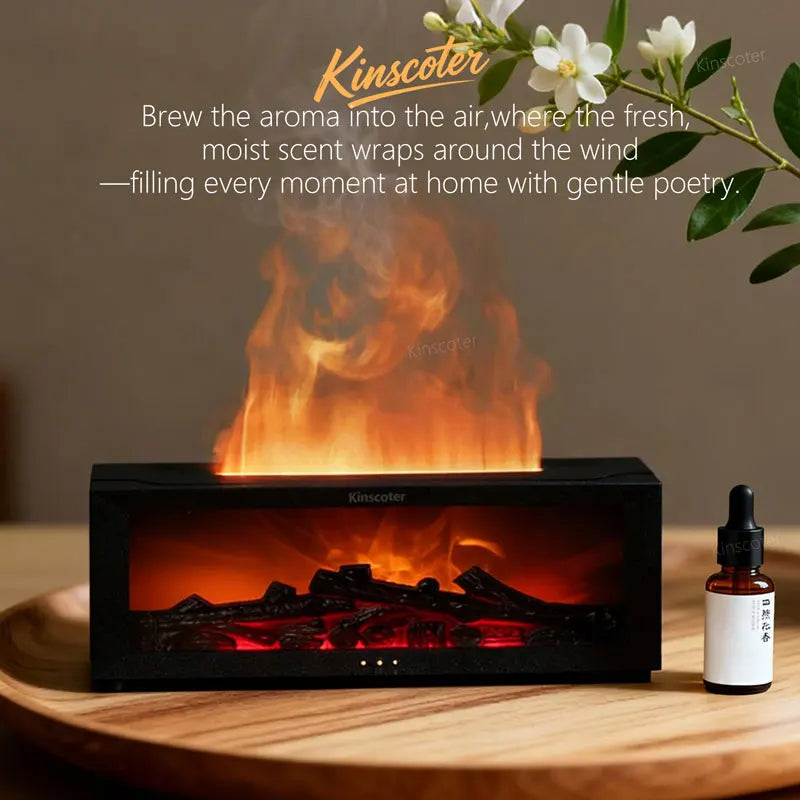 Creative Fireplace Aroma Diffuser Simulated Flame Humidifier Essential Oil Desktop Air Humidifier Mist Home Office Holiday Gift