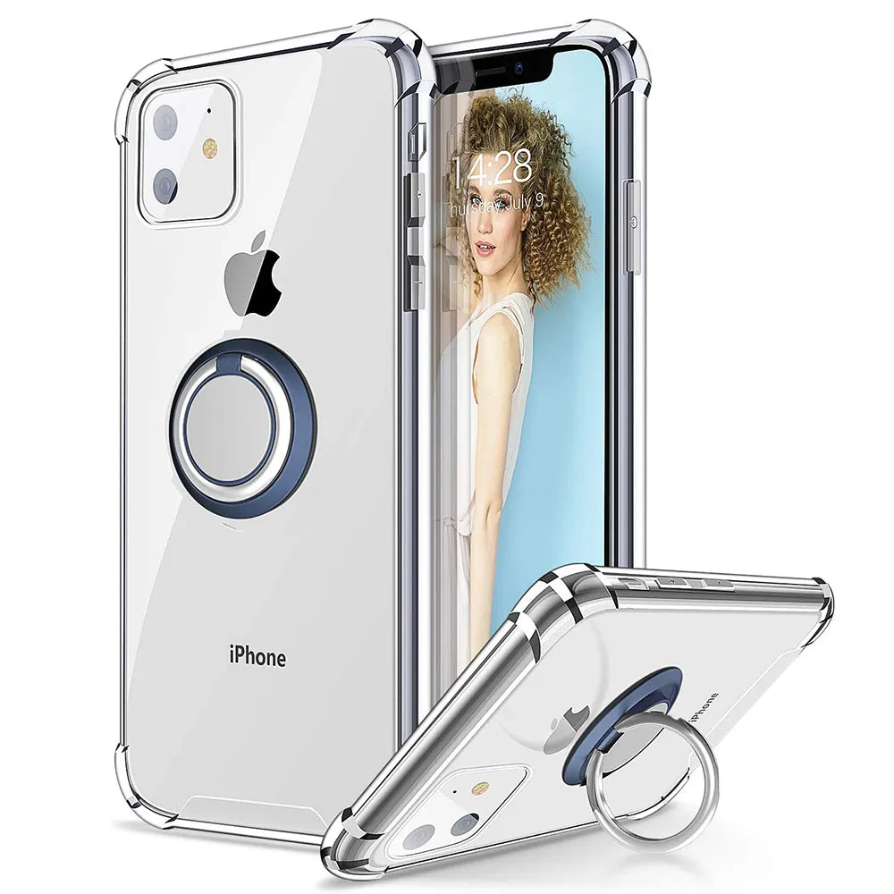 Ring Holder Shockproof Soft TPU Back Case for iPhone 16 17 15 14 SE 3 2nd 2020 12 13 Mini 11 Pro Max X XR XS 5 6 7 8 Plus