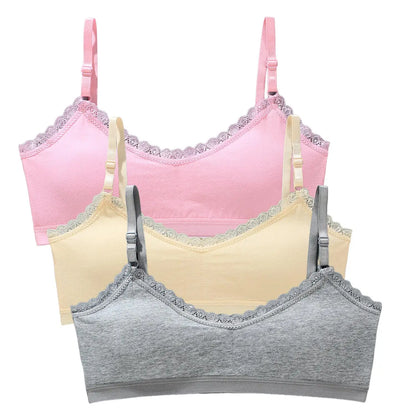 1/3pcs Girls Lace Bras Children Breathable Underwear Kids Tube Tops Soft Cotton-Padded Teens Youth Girls Washable Bras Camisoles
