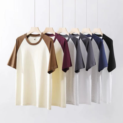 230gsm Fashion Loose Couple Short Sleeve T Shirt Summer O Neck Patchwork T Shirts Men Streetwear Overiszed Heavy Fabric Top Tees