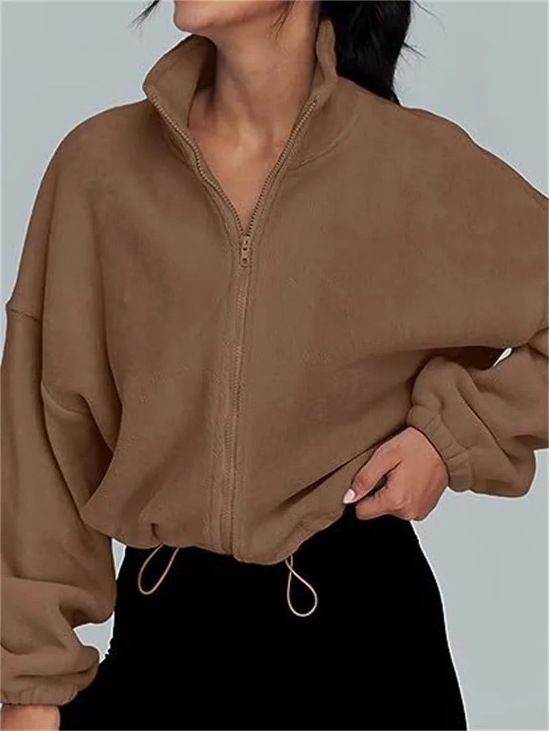 Women's Stand-Up Neck Zipper Cardigan