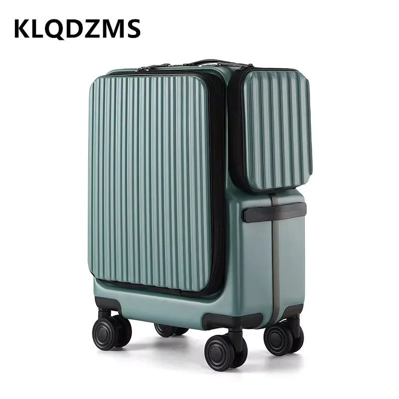 KLQDZMS Carry-On Suitcase Front Opening Laptop Boarding Case 20 Inch Charging Trolley Case Password Box Cabin Luggage