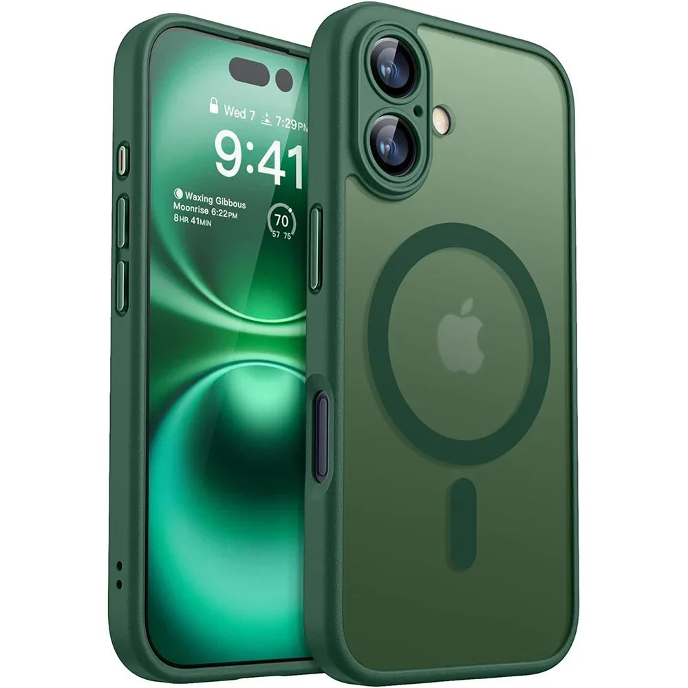 Magnetic Translucent Armor Shockproof Case for iPhone 17 16 15 14 13 12 11 18 Pro Max Plus for Magsafe Wireless Charge Cover