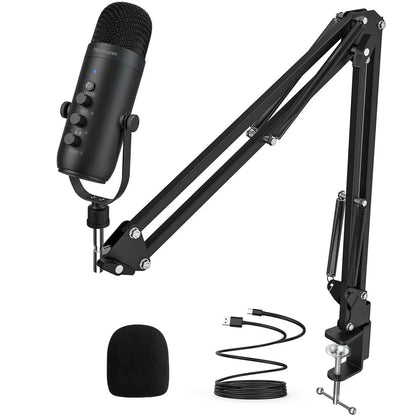 Haomuren Professional USB Streaming Podcast PC Microphone Studio Cardioid Condenser Mic Kit With Boom Arm for Recording YouTube