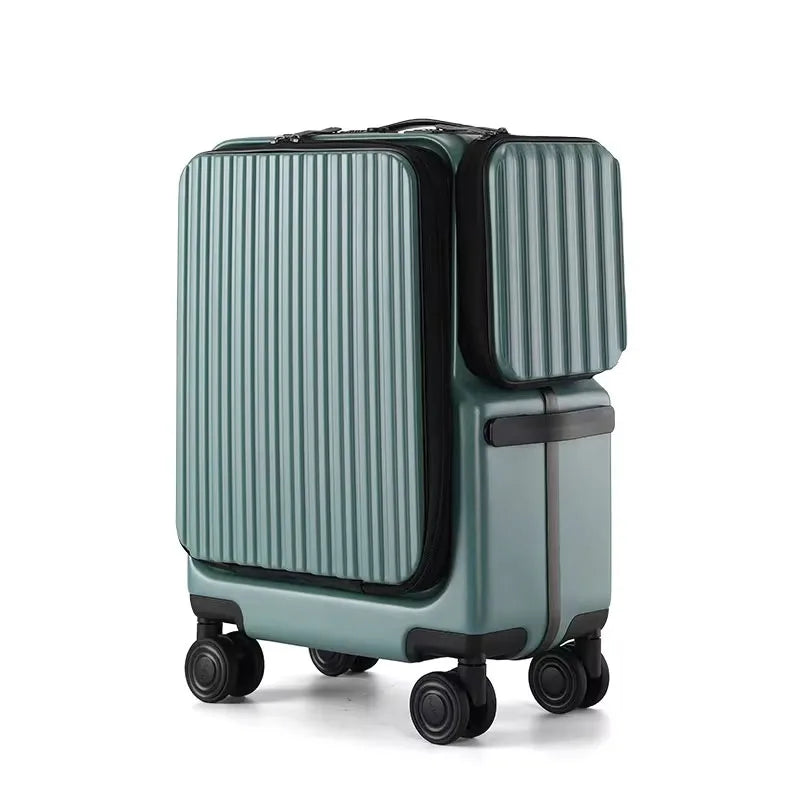 KLQDZMS Carry-On Suitcase Front Opening Laptop Boarding Case 20 Inch Charging Trolley Case Password Box Cabin Luggage