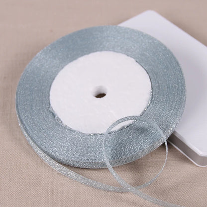 25Yards 6mm Silver Gold Glitter Silk Satin Ribbon Party Home Wedding Decoration Gift Wrapping Christmas Halloween DIY Material