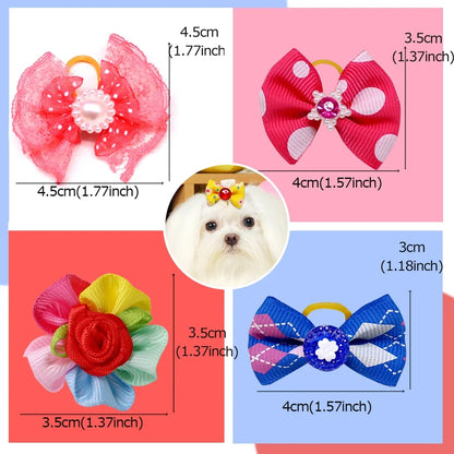 20PCS Pet Bows Dog Hair Bows for Puppy Yorkshirk Small Dogs Hair Accessories Grooming Bow Rubber Bands Dog Bows Pet Supplies