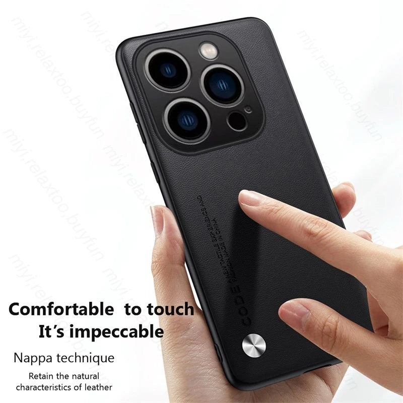 For iPhone 16 Pro Max Case Premium PU Leather Back Cover iPhone16 I Phone 16Pro 16 ProMax Plus Silicone Bumper Shockproof Coque