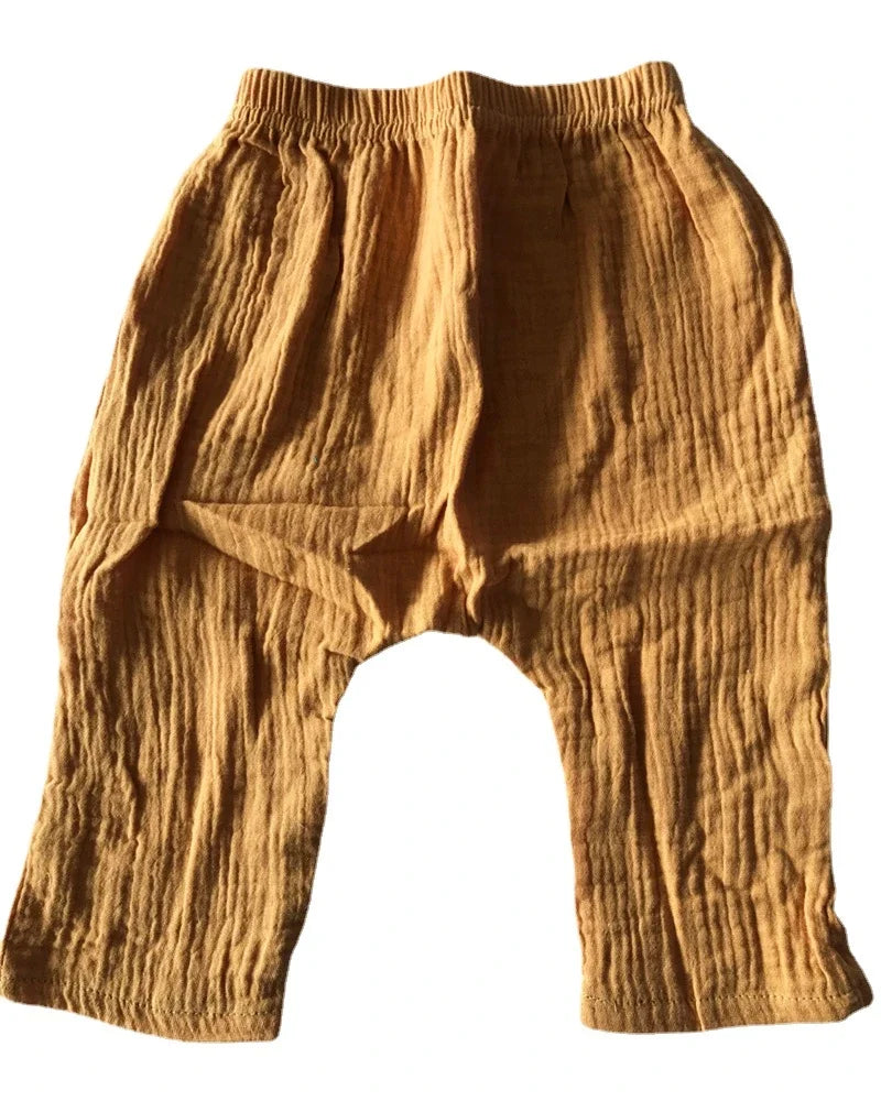 Kids Pants Boy Girl Summer Solid Color Linen Pleated Trousers Harem Pants