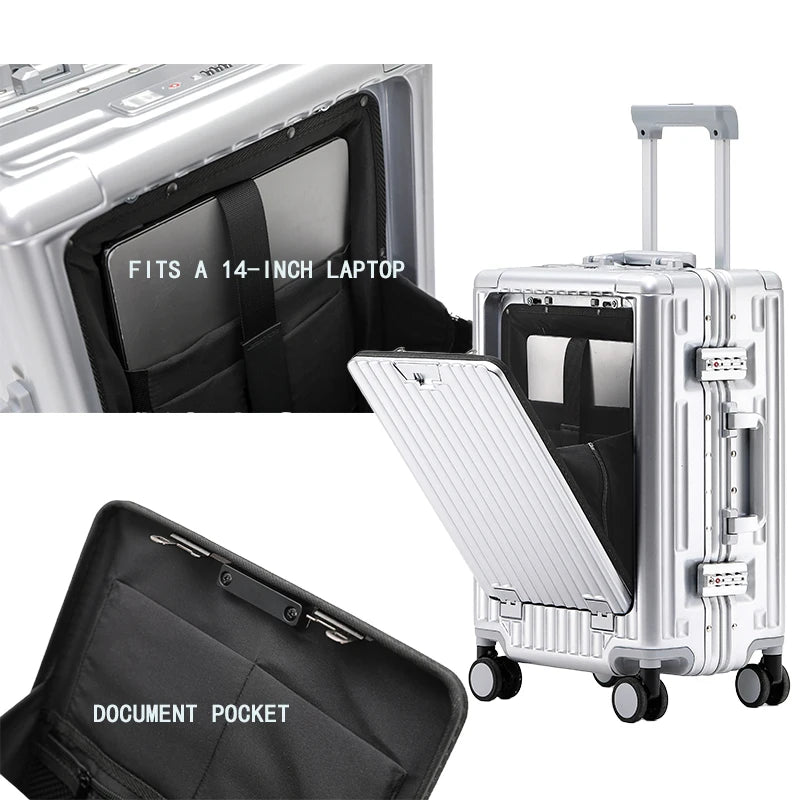 1-Piece Set 20inch Function Computer Aluminum Frame Trolley Suitcase Carry-On Luggage With Shock-Absorbing Brake, Silent Univers
