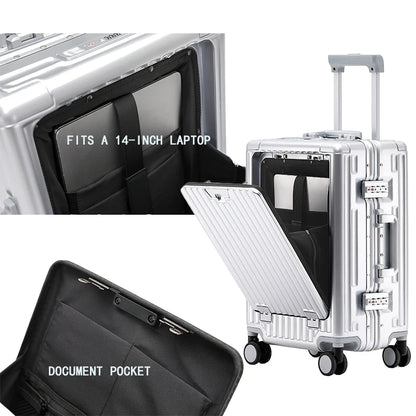 1-Piece Set 20inch Function Computer Aluminum Frame Trolley Suitcase Carry-On Luggage With Shock-Absorbing Brake, Silent Univers