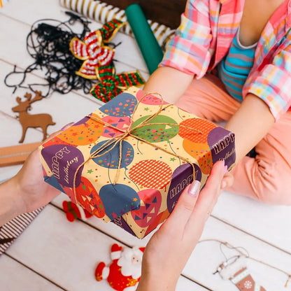 1 Roll 17 Inch X 120 Inch Birthday Wrapping Paper, Gift Wrapping Paper Roll, Kraft Wrapping Paper