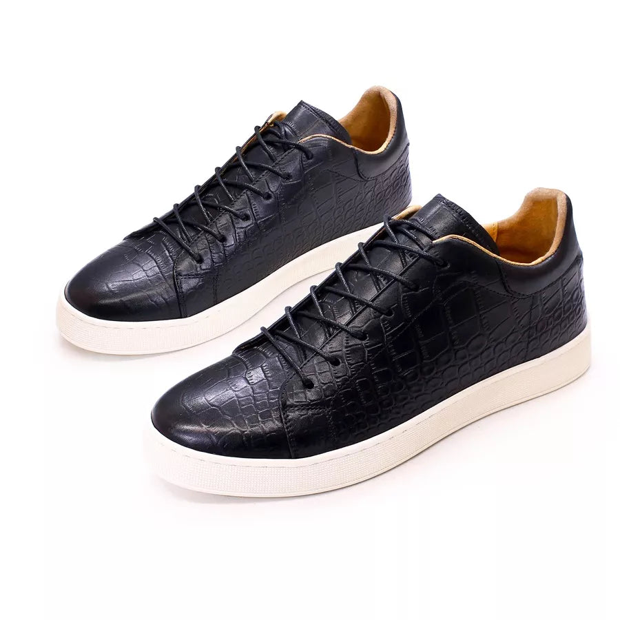 Men's Leather Shoes Casual Comfort Flat Shoes Lace Up Fish Pattern Handmade Shoes Dating Office Fashion Banquet Men's Shoes