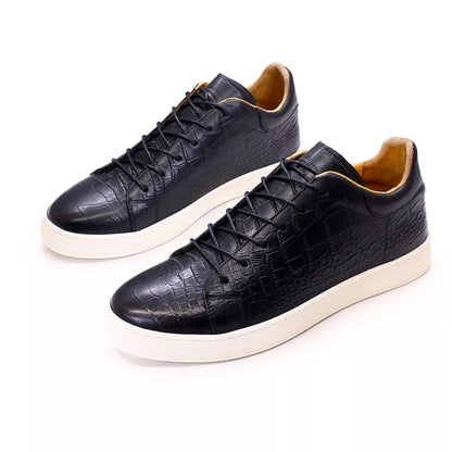Men's Leather Shoes Casual Comfort Flat Shoes Lace Up Fish Pattern Handmade Shoes Dating Office Fashion Banquet Men's Shoes