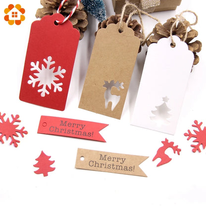 50PCS Chrismtas Kraft Paper Tags Hollow Red White Natural Snowflake/Deer Crafts Hanging Tag Christmas DIY Gift Wrapping Suppl