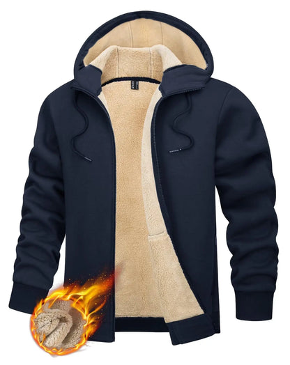 TACVASEN Fleece Lining Winter Hoodie Mens Sherpa Jackets Windproof Full Zip Warm Coats Climbing Hooded Casual Outwear Sportswear