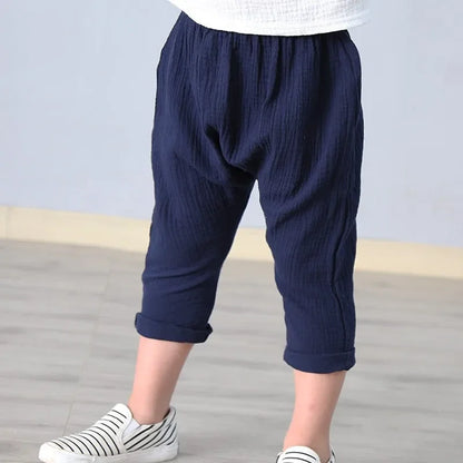 Kids Pants Boy Girl Summer Solid Color Linen Pleated Trousers Harem Pants