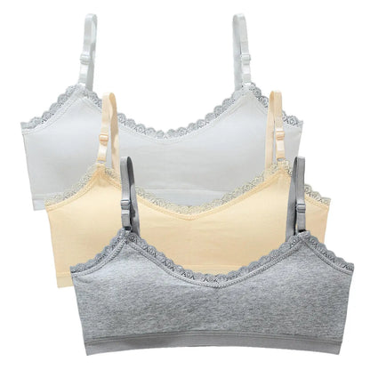 1/3pcs Girls Lace Bras Children Breathable Underwear Kids Tube Tops Soft Cotton-Padded Teens Youth Girls Washable Bras Camisoles