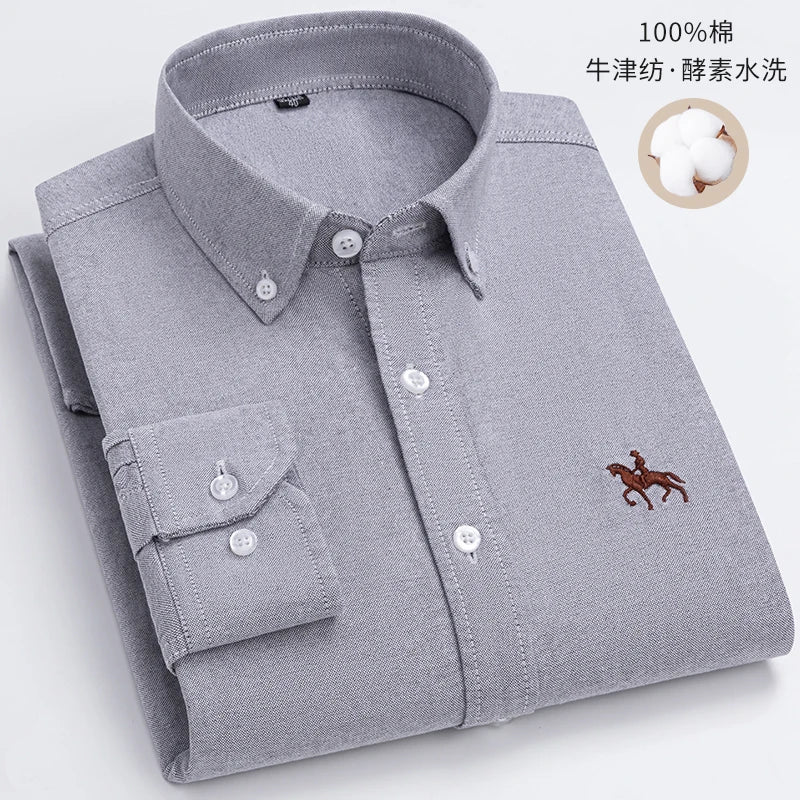 Men's Cotton Oxford Plaid Long Sleeve Casual Shirt with Pocket