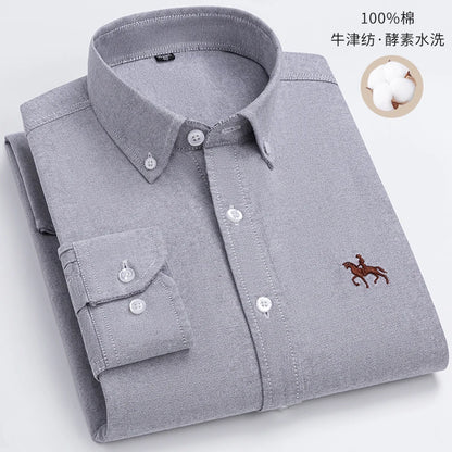 Men's Cotton Oxford Plaid Long Sleeve Casual Shirt with Pocket