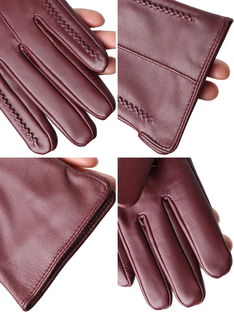 Women's Sheepskin Gloves Winter Warm Plus Velvet Short Thin Touch Screen Driving Color Women's Leather Gloves Good Quality -2226