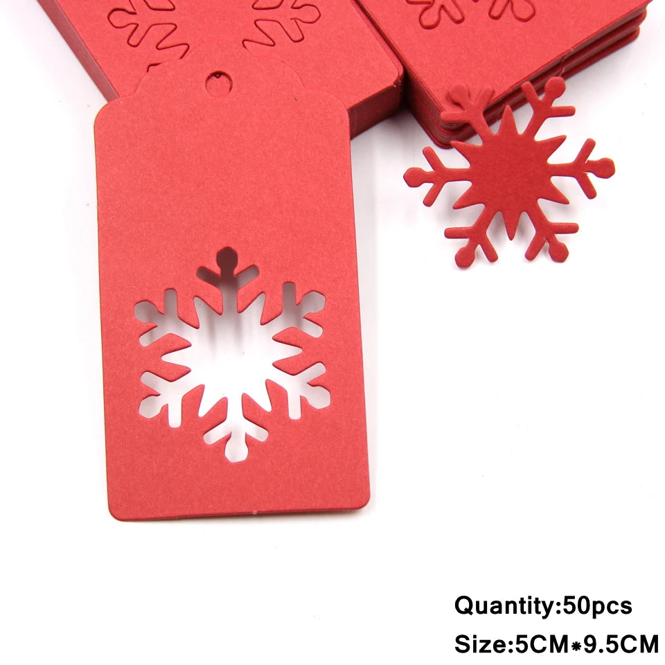 50PCS Chrismtas Kraft Paper Tags Hollow Red White Natural Snowflake/Deer Crafts Hanging Tag Christmas DIY Gift Wrapping Suppl