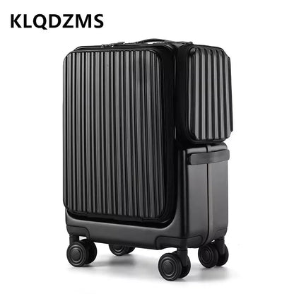 KLQDZMS Carry-On Suitcase Front Opening Laptop Boarding Case 20 Inch Charging Trolley Case Password Box Cabin Luggage