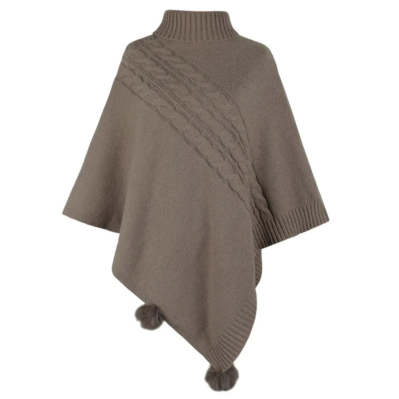 2023 Autumn Button Poncho Women Turtleneck Sweater Winter Oversized Jumper Knitwear Holiday Vintage Cape Batwing Sleeve Ponczo