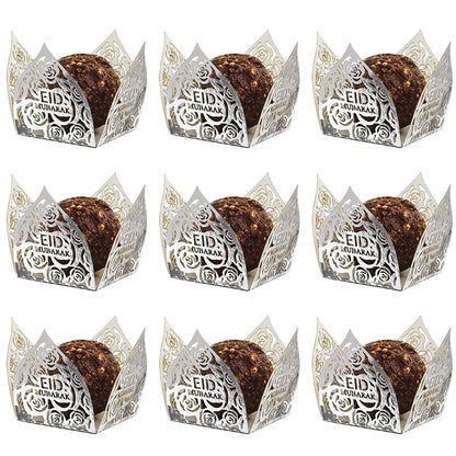 10-50Pcs Eid Mubarak Chocolate Wrappers Mini Baking Cups Cake Liner Ramadan Candy Gift Packaging Box Eid Party Decor Supplies