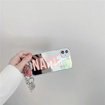 Personalisa Name Luxury Full Mirror Stap Case for Iphone 14 13 15 16 17 Pro Max 16 15 Plus Case Air Soft Shockproof Impact Cases