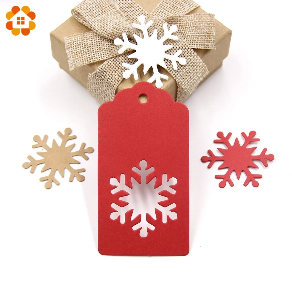50PCS Chrismtas Kraft Paper Tags Hollow Red White Natural Snowflake/Deer Crafts Hanging Tag Christmas DIY Gift Wrapping Suppl