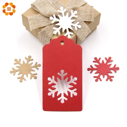 50PCS Chrismtas Kraft Paper Tags Hollow Red White Natural Snowflake/Deer Crafts Hanging Tag Christmas DIY Gift Wrapping Suppl
