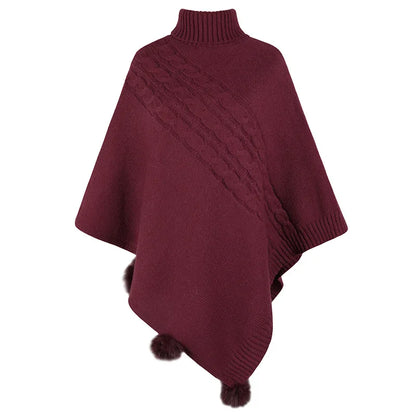 2023 Autumn Button Poncho Women Turtleneck Sweater Winter Oversized Jumper Knitwear Holiday Vintage Cape Batwing Sleeve Ponczo
