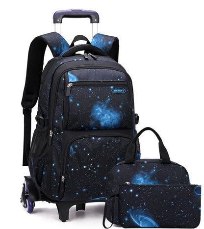 Trolley Rolling Backpack Children Travel Rolling Luggage Bags School Trolley Wheeled Bag for Boys School Bags Set Lunch Bag Set