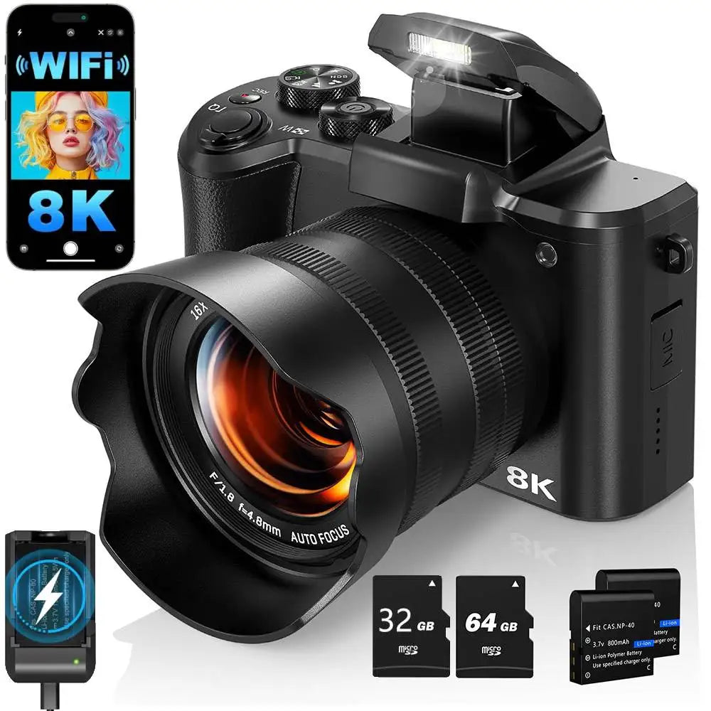 8K Digital Camera for Photography Autofocus WiFi 88MP Vlogging Camera With Dual-Lens 16X Digital Zoom Touch Screen Travel Camera