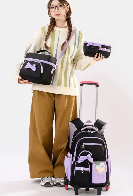 3 Pcs  School Wheele Backpack Bag Rolling Backpack for Girls Trolley Bags for Elementary Middle High School Wheeled Bookbag Girl